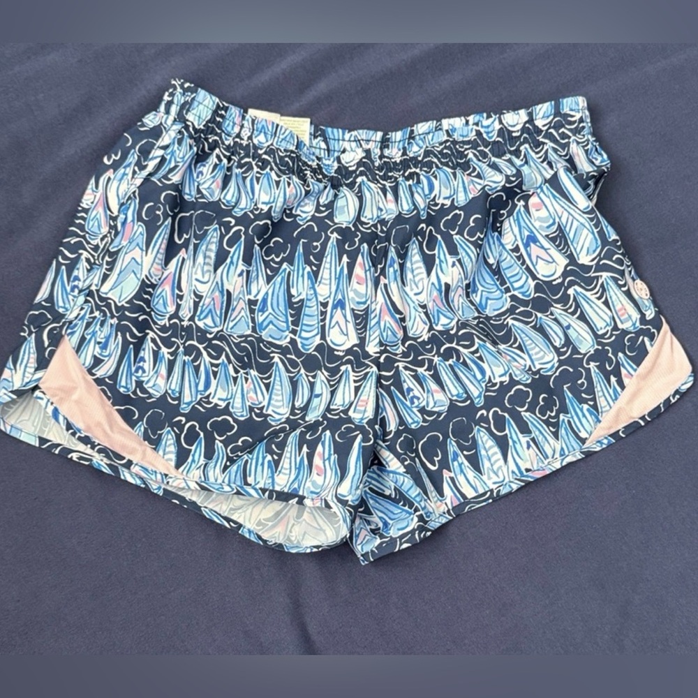 Lilly Pulitzer Luxletic 4" Ocean Trail Shorts "Low Tide Navy Sails and Stripes"